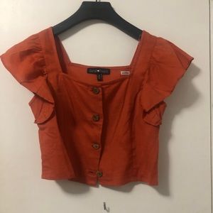 Orange linen crop top with frills